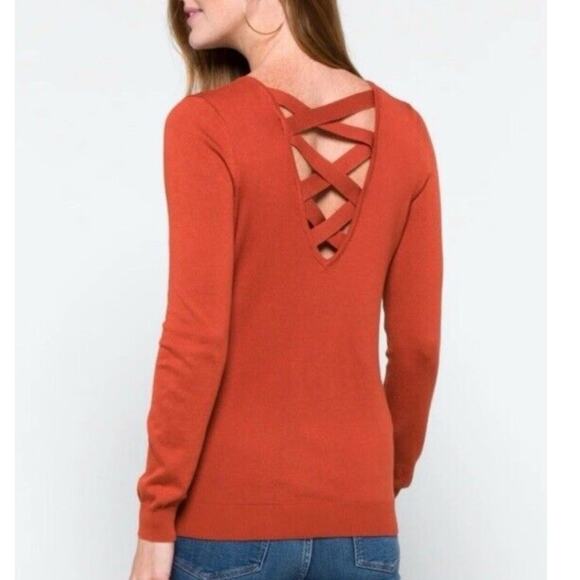Love Ellie Mia Back Detail Pullover Sweater, Burnt Orange, Women's Medium - Picture 1 of 8